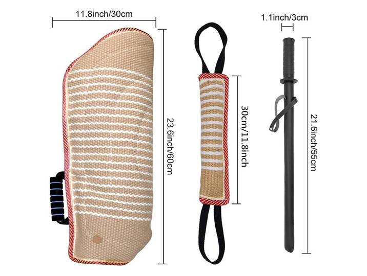 Ensemble de manches de dressage pour chiens, manches de dressage en lin résistantes aux déchirures avec bâton de morsure et jouet de traction, équipement professionnel de dressage canin pour