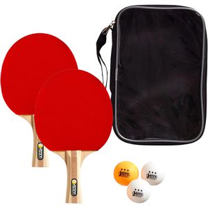 Best-Sporting Tischtennisschläger 822196, 6-teiliges Set, aus Holz, rot/schwarz, 2 Schläger, 3 Bälle & Transporttasche