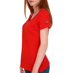 Fruit of the Loom Damen T-Shirt mit V-Ausschnitt mit Vintage-Logo, rot, S