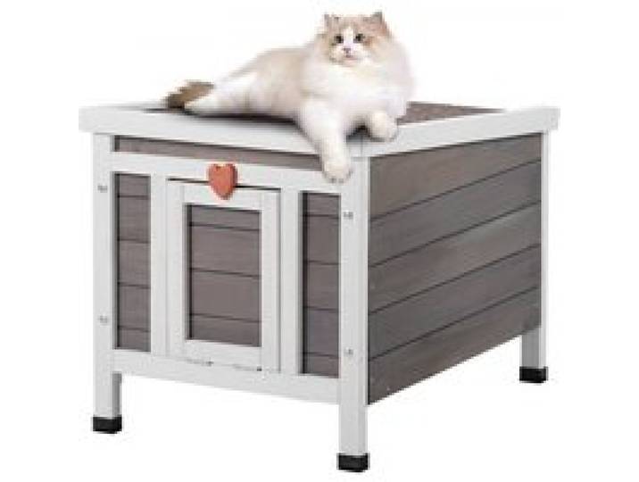 VEVOR Katzenhaus für draußen, wetterfest, Unterschlupf für Wildkatzen für mehrere Katzen, Katzen-/Kaninchenhaus aus Holz für draußen mit PVC-Türklappen und offenem Dach, 21 L x 17 B x 17 H