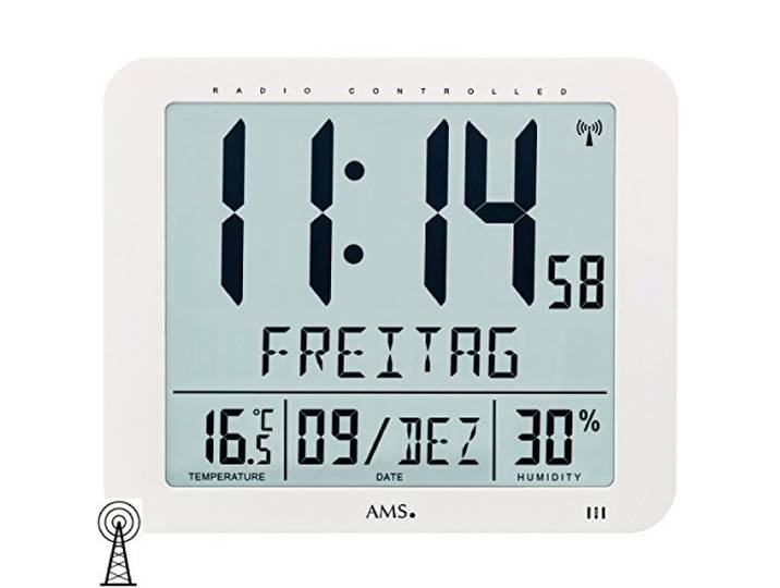 AMS Station Météo 5886 Horloge Murale Digitale Rectangulaire Grise en Plastique Moderne