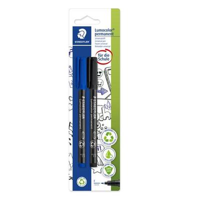STAEDTLER Universalstift Lumocolor® permanent F, 2er Set blau/schwarz