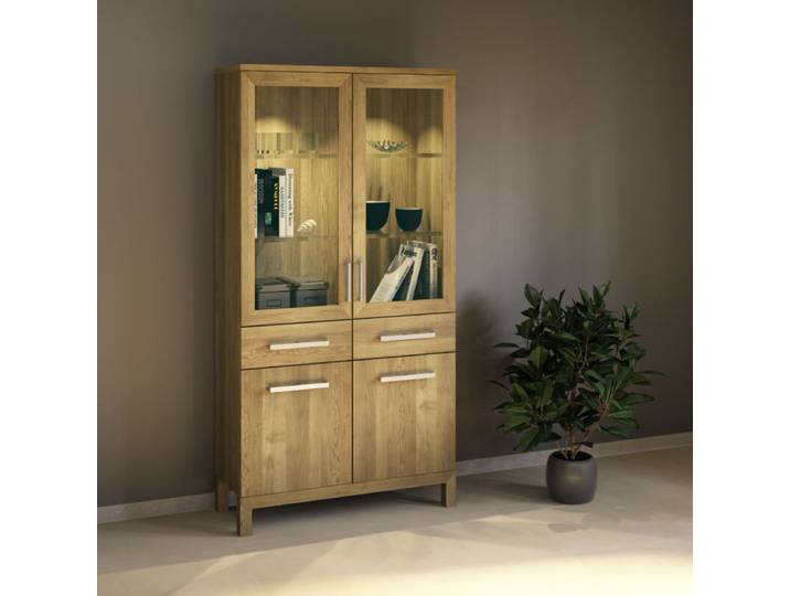 Wohnzimmerschrank mit Glastüren Eiche massiv