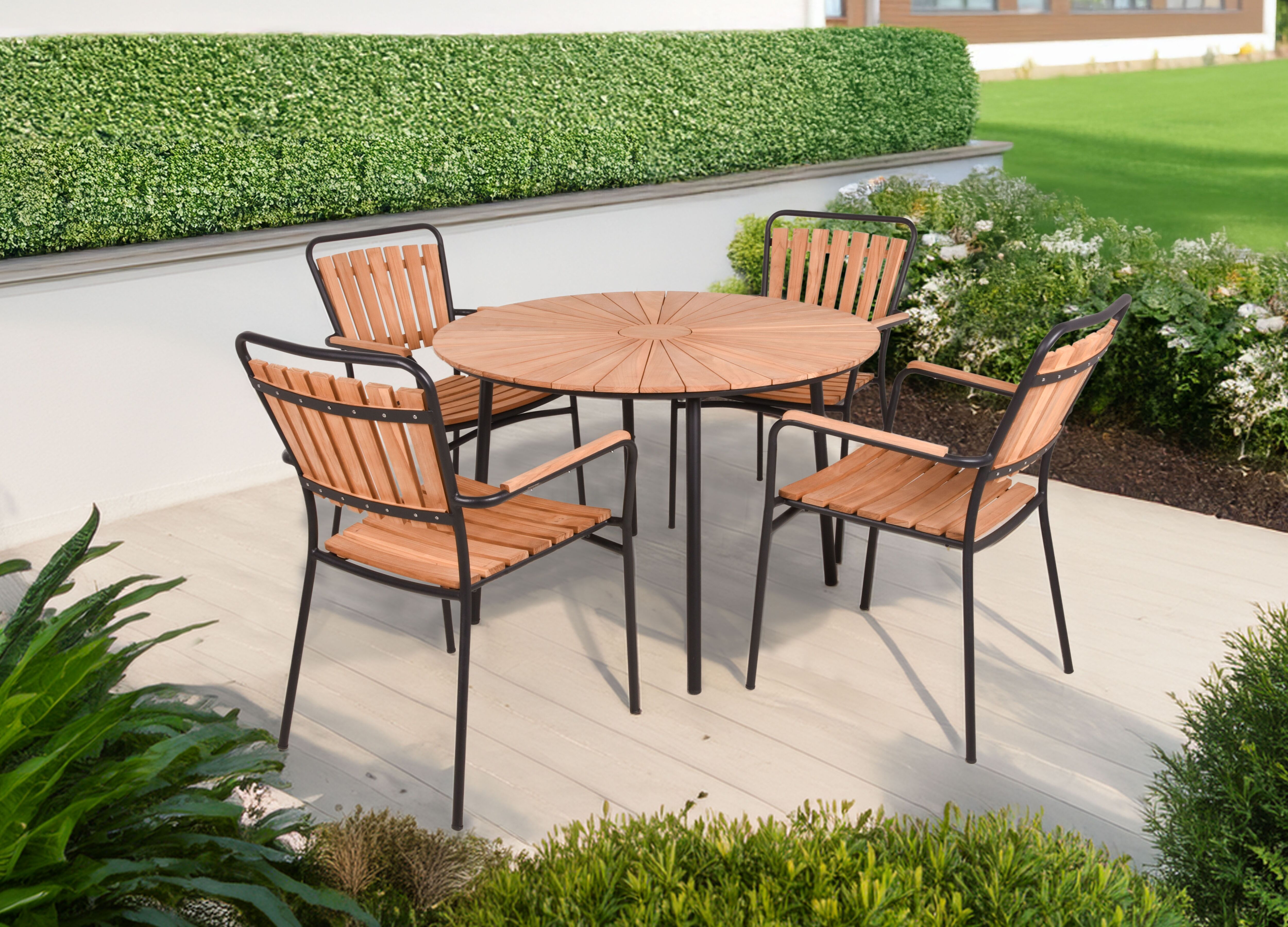 Garten-Essgruppe GARDEN PLEASURE "COVINA", schwarz, braun, schwarz, B:220cm H:86cm T:220cm, Holz teilmassiv, Stahl, Sitzmöbel-Sets, Garten-Essgruppe, einfache Montage
