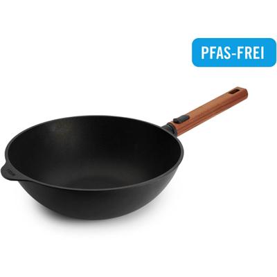 Wok WOLL "MADE IN GERMANY - Eco Logic QXR Guss-Wok- und Rührpfanne", schwarz, H:10cm Ø:28cm, Pfannen, Wok, Diamond-QXR - Beschichtung