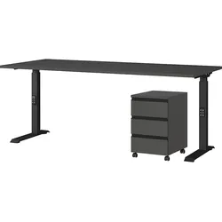 Büromöbel Set 2-teilig | Schreibtisch 180x80cm & Rollcontainer Graphit | Einstellbar 68-91 cm & Soft-Close | Made in Germany Kadima Design