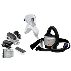 3M TR-315E+ Versaflo Starterpaket inkl. TR-302E, Zubehör und 3M Versaflo Premium-Leichthaube S657 Starterpaket inkl. Kopfhalterung und innerem Latz, Material: Web 24