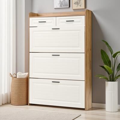 ZWYO HOSIMU Freestanding Shoe Cabinet with 3 Hidden Flip Drawers and 2 Storage Drawers