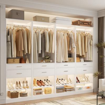 Rackcog 25'' W Freestanding Closet System with 2 Wooden Drawers and Adjustable Shoes Rack and Hanging Rod,Walk-in Closet Organizer