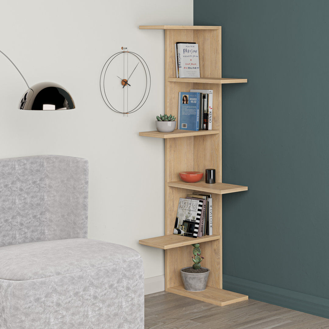 Zipcode Design Saso Corner Bookcase 5-Tier Storage Unit Saphire Oak 141cm H X 37cm W X 37cm D