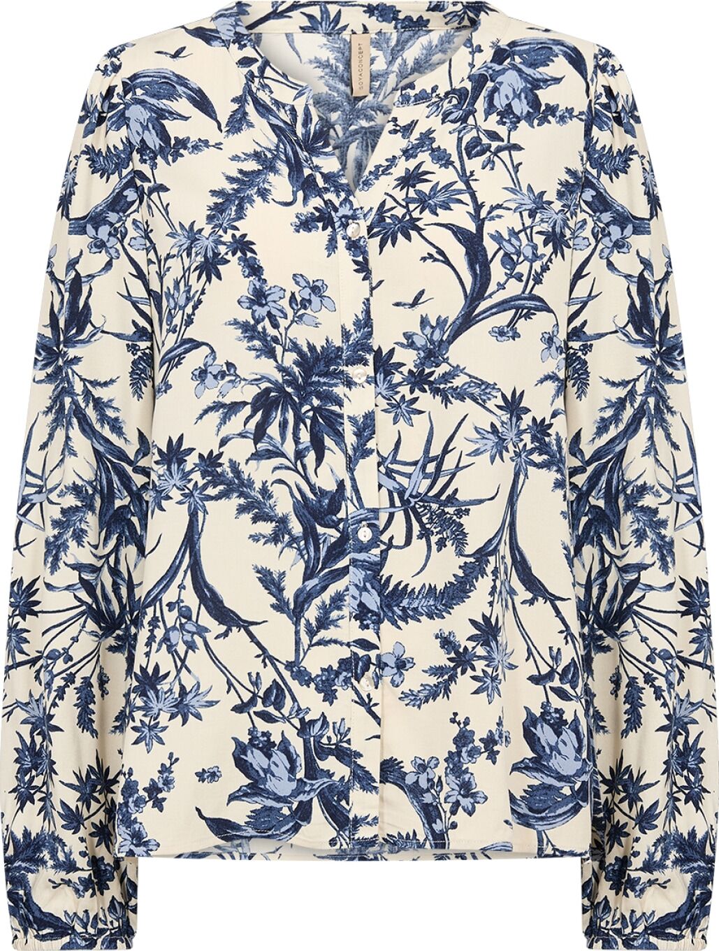 Druckbluse SOYACONCEPT "SC-HALFA 1- AOP", Damen, Gr. XXL, blau (tempest combi), Web, Obermaterial: 100% Viskose, gemustert, normal, V-Ausschnitt, elastischer Bund, Blusen Druckbluse, Viskose tempest combi XXL