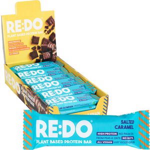 REDO Proteinriegel Plant Based Protein Bar, 18 Riegel, Salted Caramel, je 60 g, pro Riegel 15 g Protein