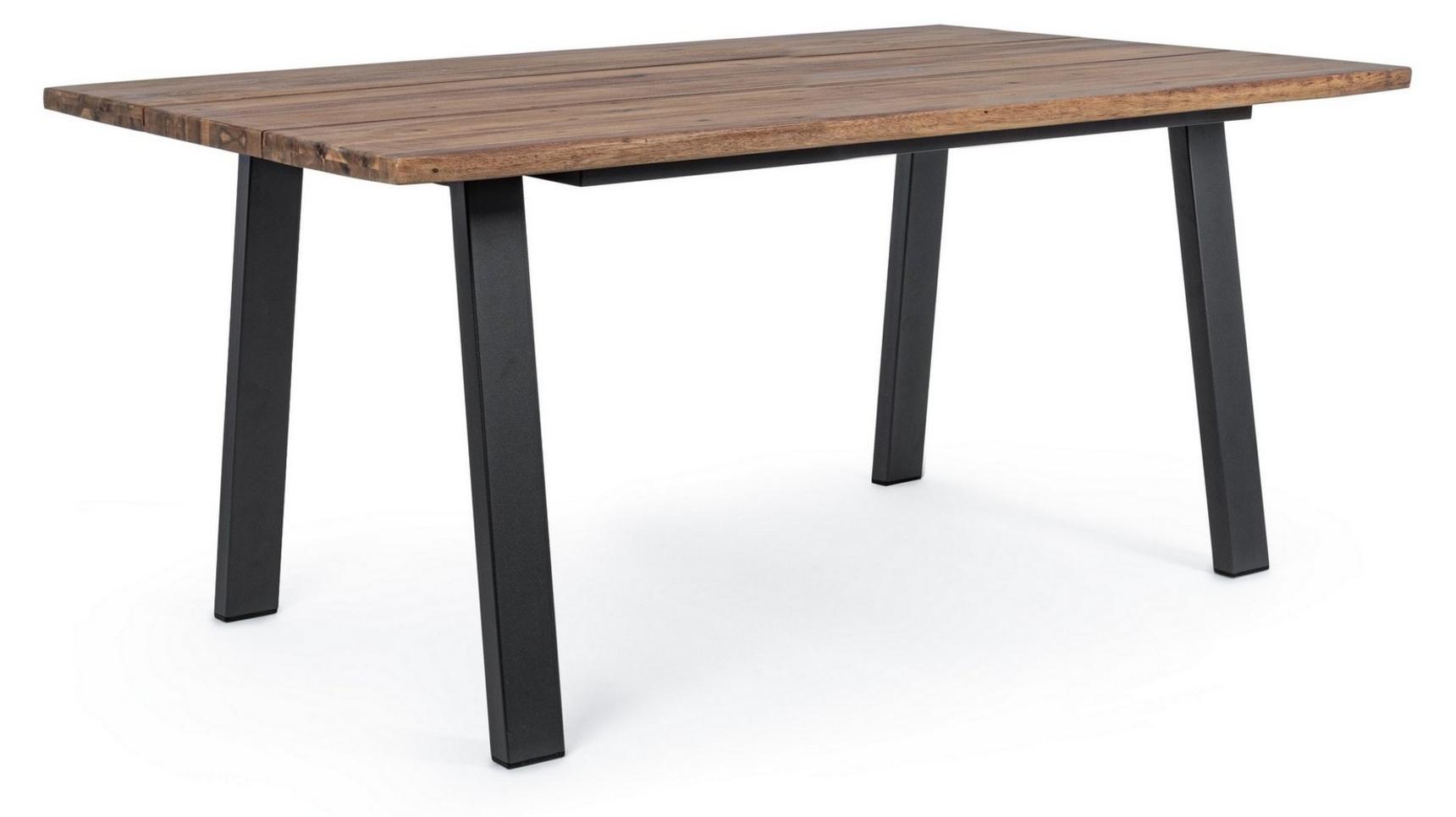 Rechteckiger Tisch FERRERIES aus Akazienholz und anthrazitfarbenem Stahl, 160×90 cm