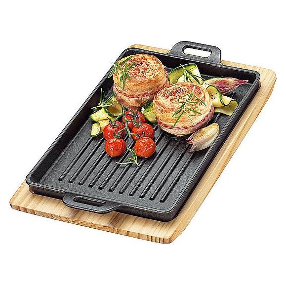 Küchenprofi Grill-/Servierplatte eckig mit Holzbrett (Gusseisen) (4007371070393)