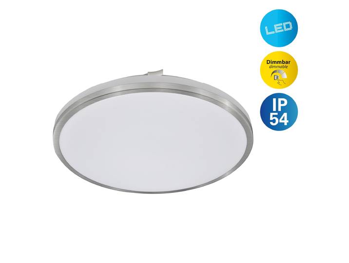 NÄVE LED Deckenleuchte Tiflis , silberfarben, 1, Ø 38,3cm H: 5,8cm, 1 Stk., Leuchten, 4 stufig dimmbar per Wandschalter/25%/50%/100%, inkl. Memoryfunktion, LED Deckenleuchte