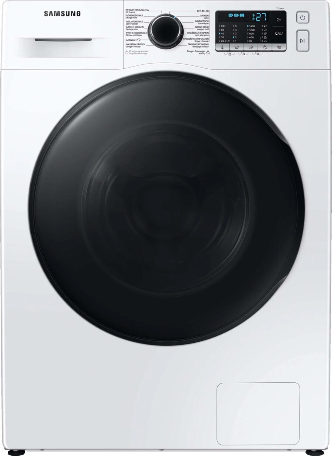 Samsung WD81TA049BE/EG, Frontlader, Freistehend, Weiß, Links, Schwarz, Tasten, Drehregler