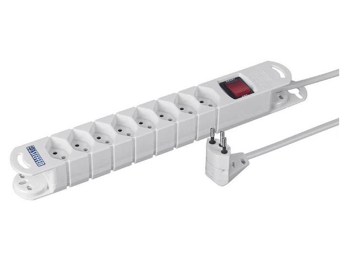 Steffen Steckdosenleiste Variabl 8xT13 3m mit Schalter + Dreh-Winkelstecker Peachick weiss