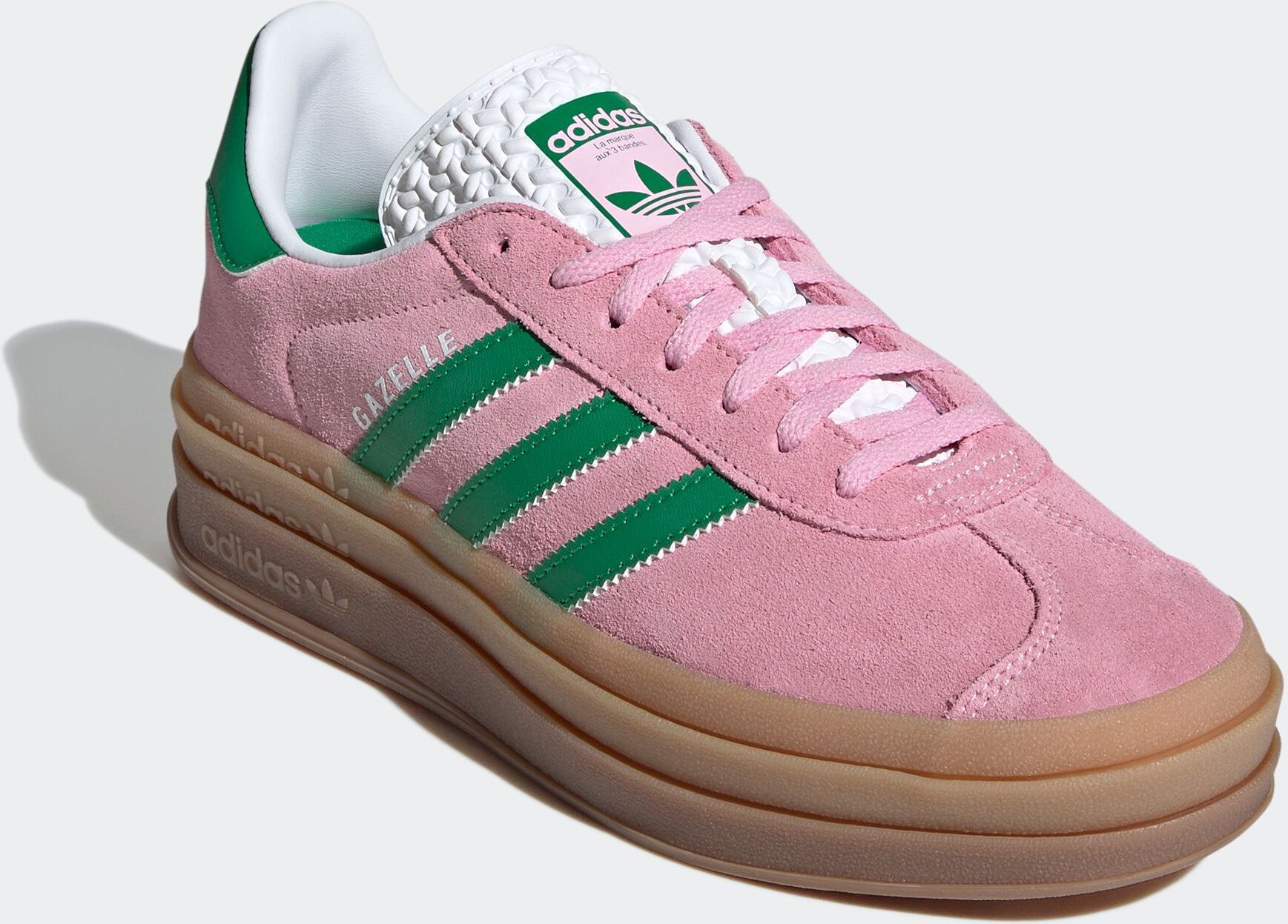 Sneaker ADIDAS ORIGINALS "GAZELLE BOLD", Damen, Gr. 37, rosa (true pink, grün, cloud weiß), Leder, Synthetik, Schuhe Sneaker true pink, grün, cloud weiß 37