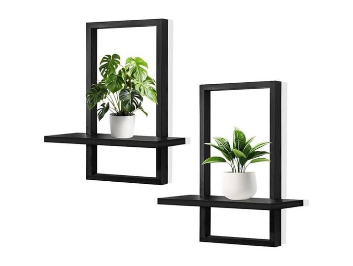 2 pcs Étagères en Bois pour la Décoration Murale Étagère Murale Bohème Moderne Noir Étagère Flottante pour la Cuisine la Noir