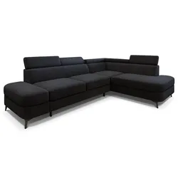 ECKSOFA AVISE MV R-S Schwarz Velours-Stoff mit Schlaffunktion