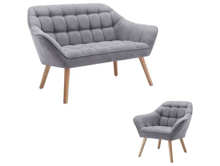 Vente-unique Canapé 2 Places et Fauteuil en Tissu Gris Caserta Piètement Bois Matelassé