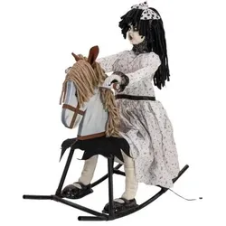 Europalms Halloween Figur Mädchen auf Schaukelpferd, animiert, 72cm