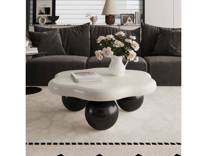 Table Basse Nuage Blanc Et Noir Table De Salon Moderne FloraGrace Pour Petit Salon Ou Chambre Montage Sans Outil 79x79x31cm