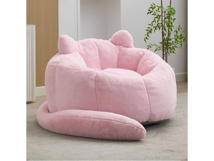 Canapé beanbag adulte – effet peluche – rose – sans installation