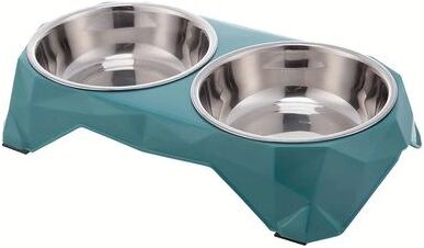 Inspired Finds Stainless Steel Double Pet Bowl With Non Slip Diamond Pattern Base green