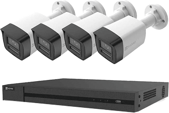 Cámara de vigilancia IP - Ezviz X5K+H3K, 4K, Función visión nocturna, IP67, Defensa activa con sirena y luz estroboscópica, Blanco/Negro