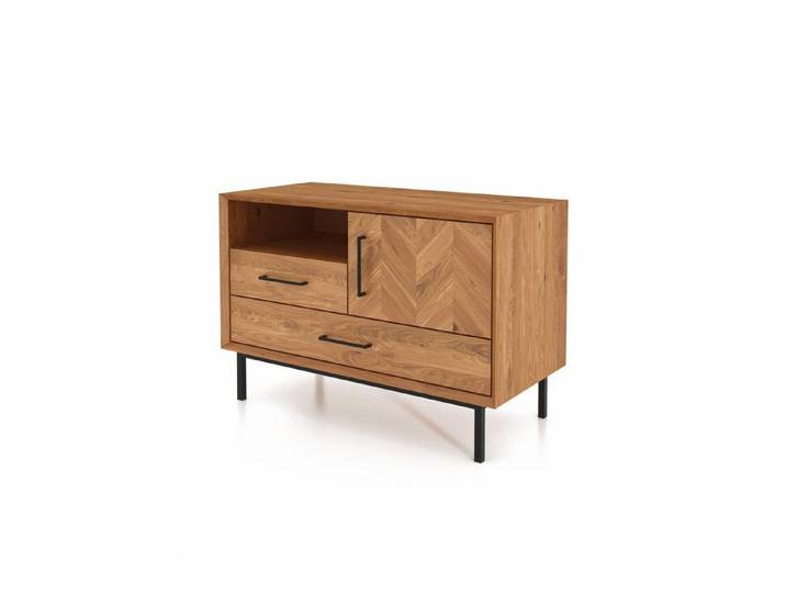 Natur24 Kommode Kommode Seiba Wildeiche massiv 97x45x65 Fischgrät
