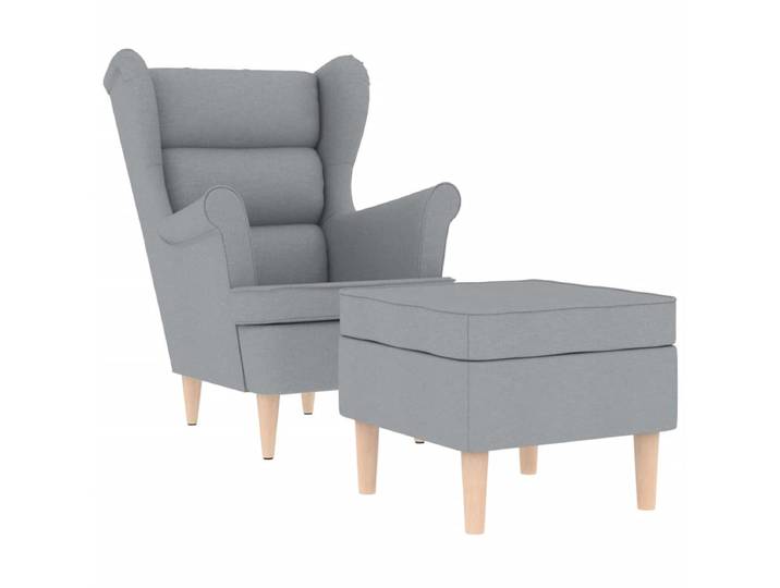 vidaXL - Fauteuil - met - voetenbankje - stof - lichtgrijs