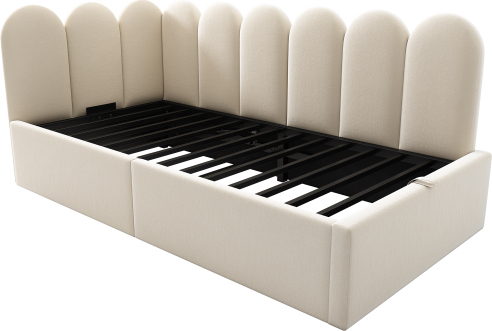 Polsterbett 90x200cm Daybett Ohne Matratze Tagesbett Schlafsofa mit hydraulischem Stauraum Kinderbett mit Metall-Lattenrost Samt Beige