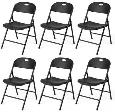 Costway Set of 6 Foldable Plastic Chairs with Ergonomic Backrest-Black