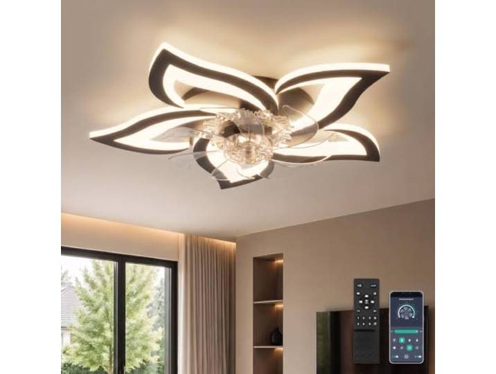YUNLONG Plafonnier Ventilateur Design Silencieux Reversible Lampe Ventilateur Plafond avec Telecommande Dimmable 6 Vitesses DC Motor Ventilateur Plafond avec Lumiere Moderne\, Noir