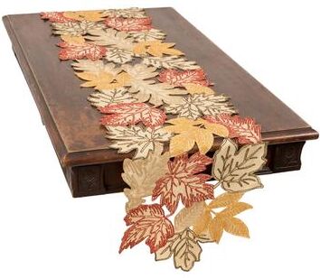 Manor Luxe Autumn Leaves Embroidered Cutwork 15 by 54-Inch Table Runner - 1554