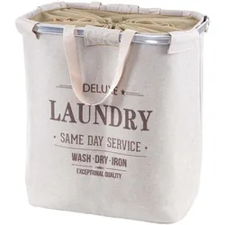 Wäschesammler MCW-C34, Laundry Wäschekorb Wäschebehälter mit Kordelzug, 2 Fächer Henkel 54x52x32cm 89l ~ beige