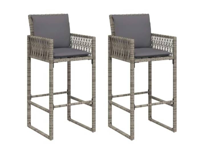 GHVBNMF 2er Set Garten Barhocker mit Kissen Grau PE-Rattan Wetterfeste Bistro Hocker mit bequemen Polstern für Balkon, Terrasse und Garten. Stabil, modern und leicht zu pflegen.