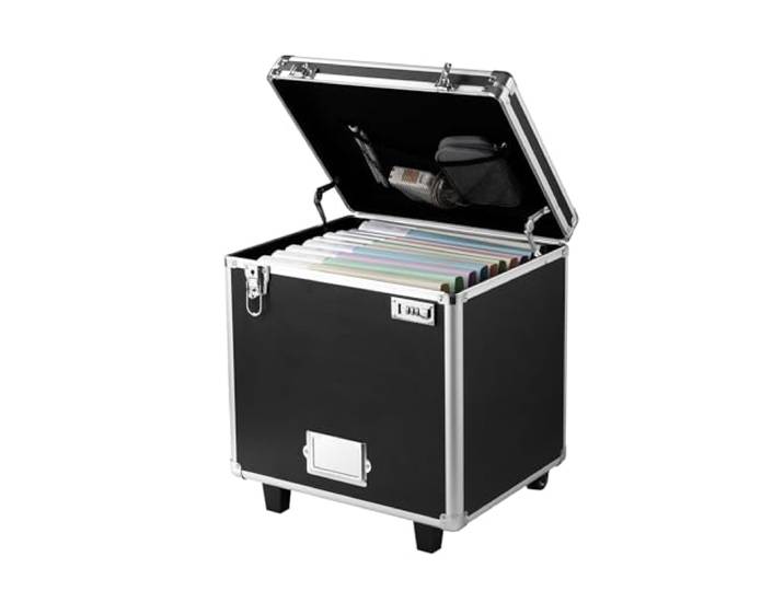 VEVOR Boîte de Rangement à Dossiers sur Roulettes\, 39\,6 x 32 x 38\,1 cm\, Mallette à Documents Mobile Verrouillable Portable avec Poignée Télescopique\, Serrure\, pour Bureau\, Voyage Affaire\, Déplacement
