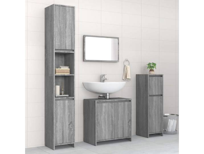 FAF-NEUF* Ensemble de meubles de salle de bain 4 pcs - Armoire sur pied/de sol - Sonoma gris - JUIN98248741