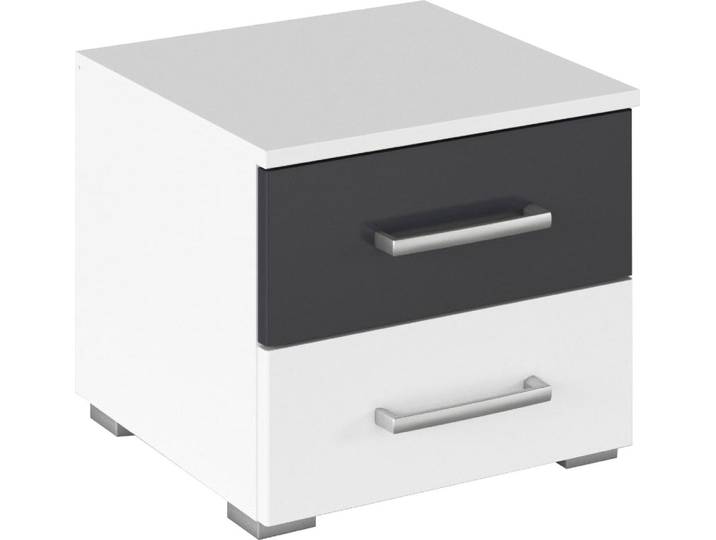 Nachtkommode RAUCH Nachttisch Nachtkonsole Beistelltisch Kommode Sideboard BURANO , weiss (alpinweiß, graumetallic), B:40cm H:36cm T:40cm, Holzwerkstoff, Sideboards, Nachtkommode, mit farblich abgesetzter Schublade MADE IN GERMANY