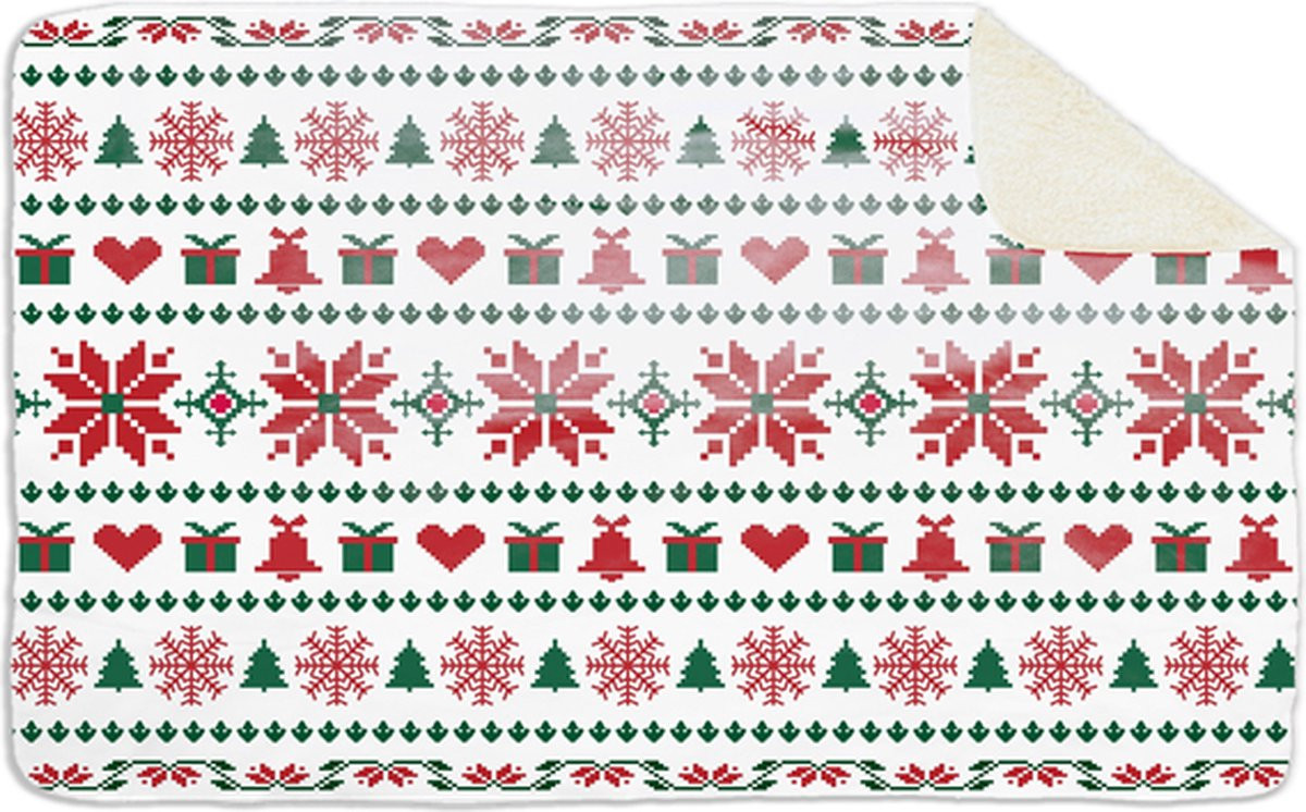 Sherpa fleecedeken met kerstpatroon, 96 x 146 cm, polyester