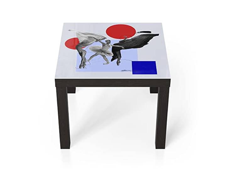 DEQORI Glastisch schwarz klein 55x55 cm Motiv Anmutiges Ballerina-Trio ausgefallener Beistelltisch aus Glas Hochglanz Couchtisch fürs Wohnzimmer moderner Couch Tisch mit Design