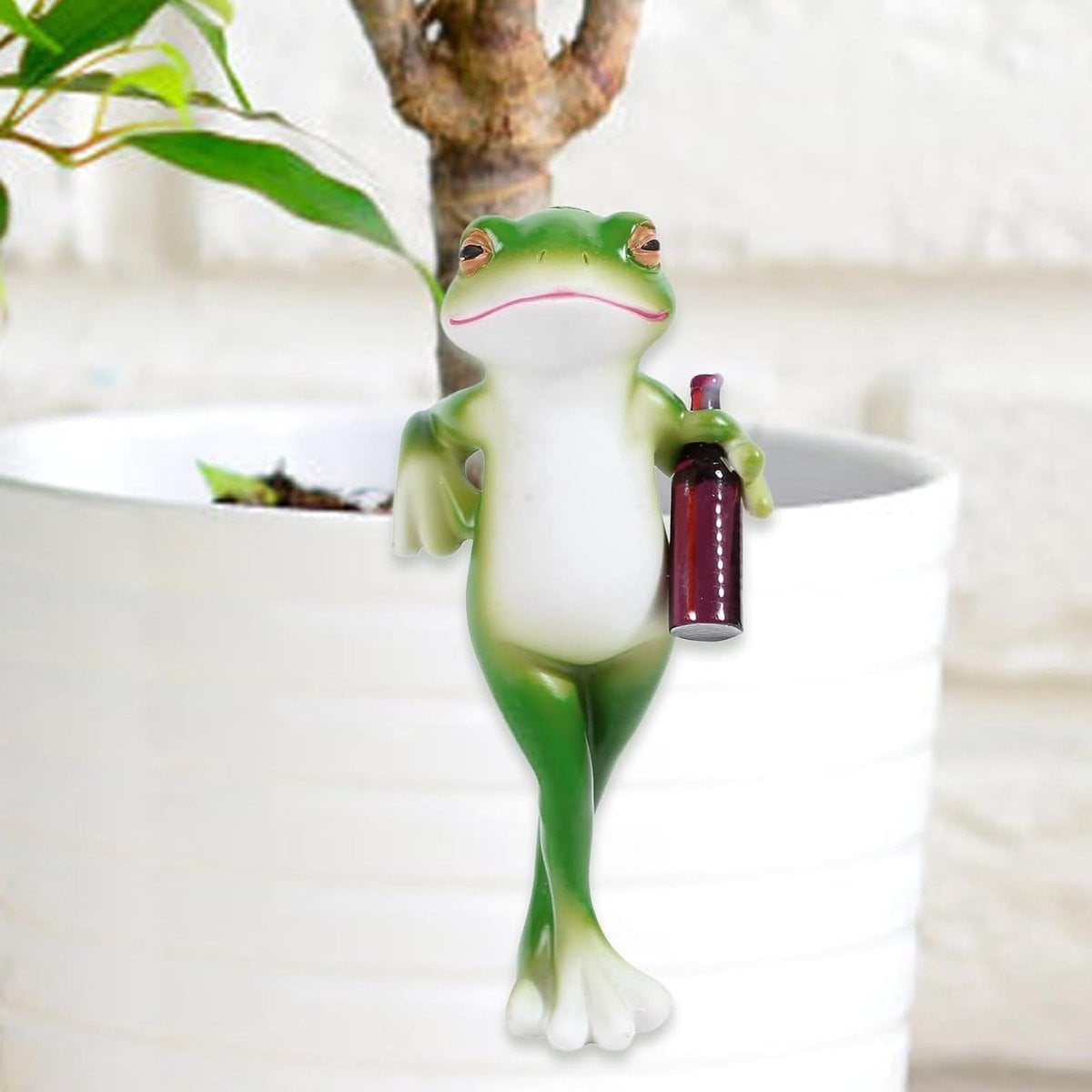 Houten Kikker Decoratie voor Bloempotten - Hangend Dierenfiguurtje voor Tuin en Balkon