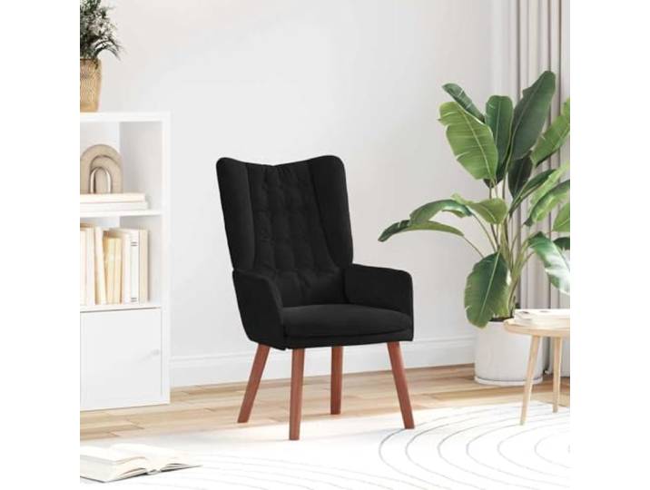 WHOPBXGAD Samt Modern Gummibaum Sessel Schwarz 63x67x94cm Sessel Schwarz 63 x 67 x 94 cm Samt Modern Wohnzimmer Sessel mit Samtpolsterung Gepolsterte Armlehnen Stabil Massivholz