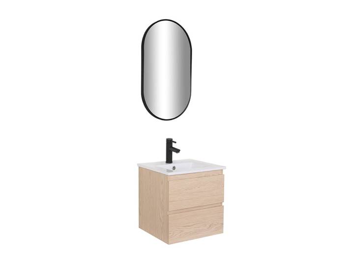 Meuble vasque 45cm robinet noir et miroir