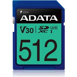 Adata Premier Pro SDXC UHS-I U3 Class 10 (V30S) (512 GB, SDXC, U3, UHS-I), Speicherkarte, Blau