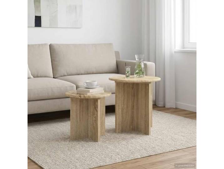 2 Beistelltische Sonoma Eiche Ø 45 x 45 cm Holzwerkzeug, modernes minimalistisches Design, separater oder einziehbarer Gebrauch, einfache Montage, einfache Wartung