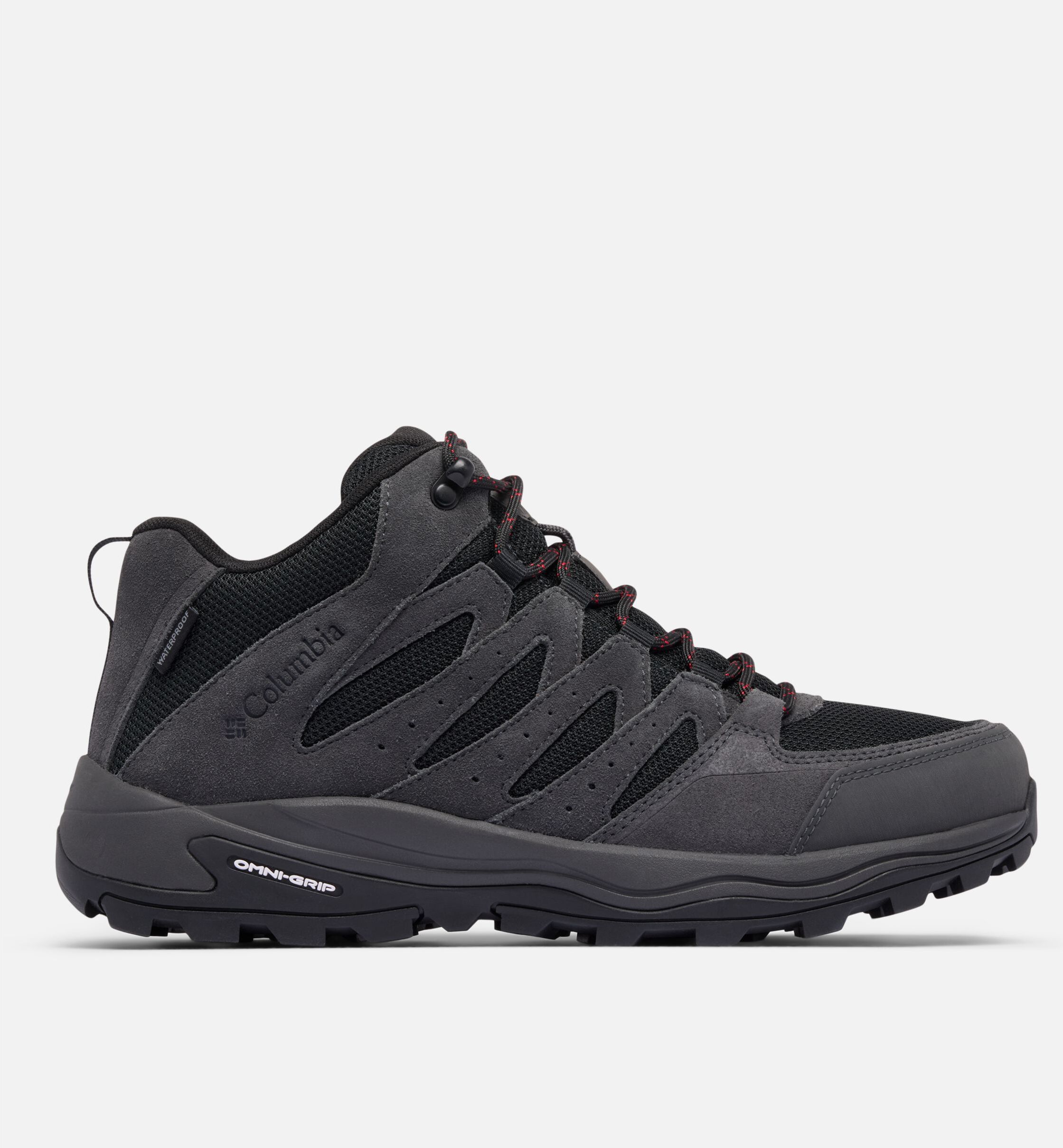 Wanderschuh COLUMBIA "REDMOND™ IV MID WATERPROOF", Herren, Gr. 43, Synthetik, schwarz (schwarz, mountain rot), Mesh, Synthetik, Schuhe Wanderschuh, wasserdicht schwarz, mountain rot 43, Synthetik