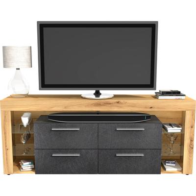 TV-Board FMD "Vibio", schwarz (artisan eiche, matera), B:180cm H:72,7cm T:41,3cm, Sideboards, TV-Board